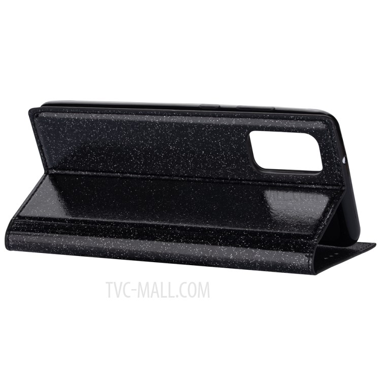 Flash Powder Leather Stand Casing with Card Slot for Samsung Galaxy S20 Plus - Black-5