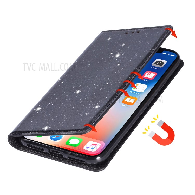 Flash Powder Leather Stand Casing with Card Slot for Samsung Galaxy S20 Plus - Black-6