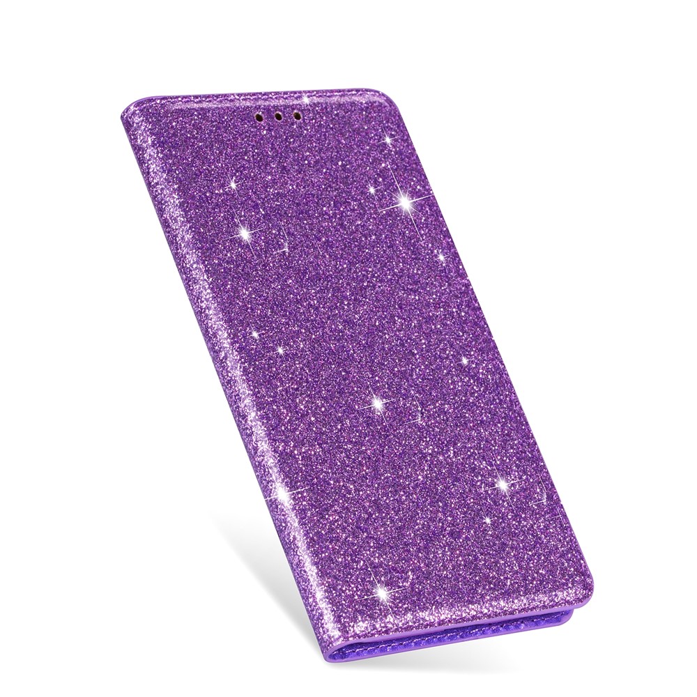Flash Powder Auto-absorbed Leather Stand Shell for Samsung Galaxy S20 - Purple-3