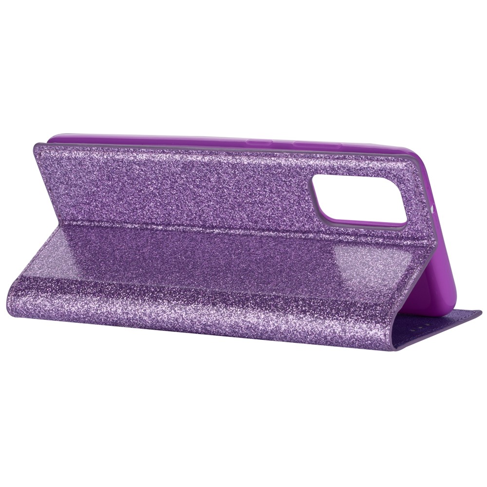Flash Powder Auto-absorbed Leather Stand Shell for Samsung Galaxy S20 - Purple-5