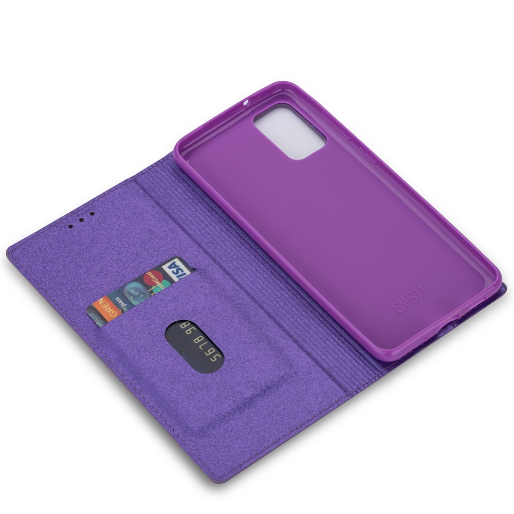 Flash Powder Auto-absorbed Leather Stand Shell for Samsung Galaxy S20 - Purple-9