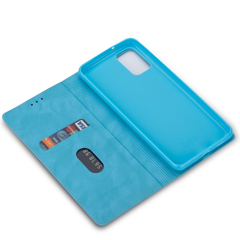 Flash Powder Auto-absorbed Leather Stand Shell for Samsung Galaxy S20 - Blue-8