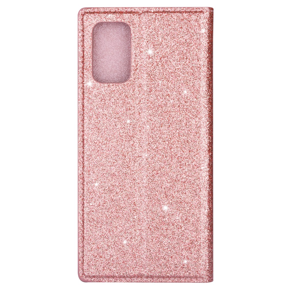 Polvo De Destello Cáscara Del Cuero Del Soporte Auto-absorción Para La Galaxia S20 / S11e - Oro Rosa-7