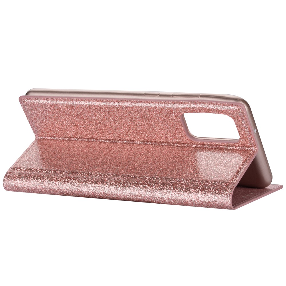 Polvo De Destello Cáscara Del Cuero Del Soporte Auto-absorción Para La Galaxia S20 / S11e - Oro Rosa-9
