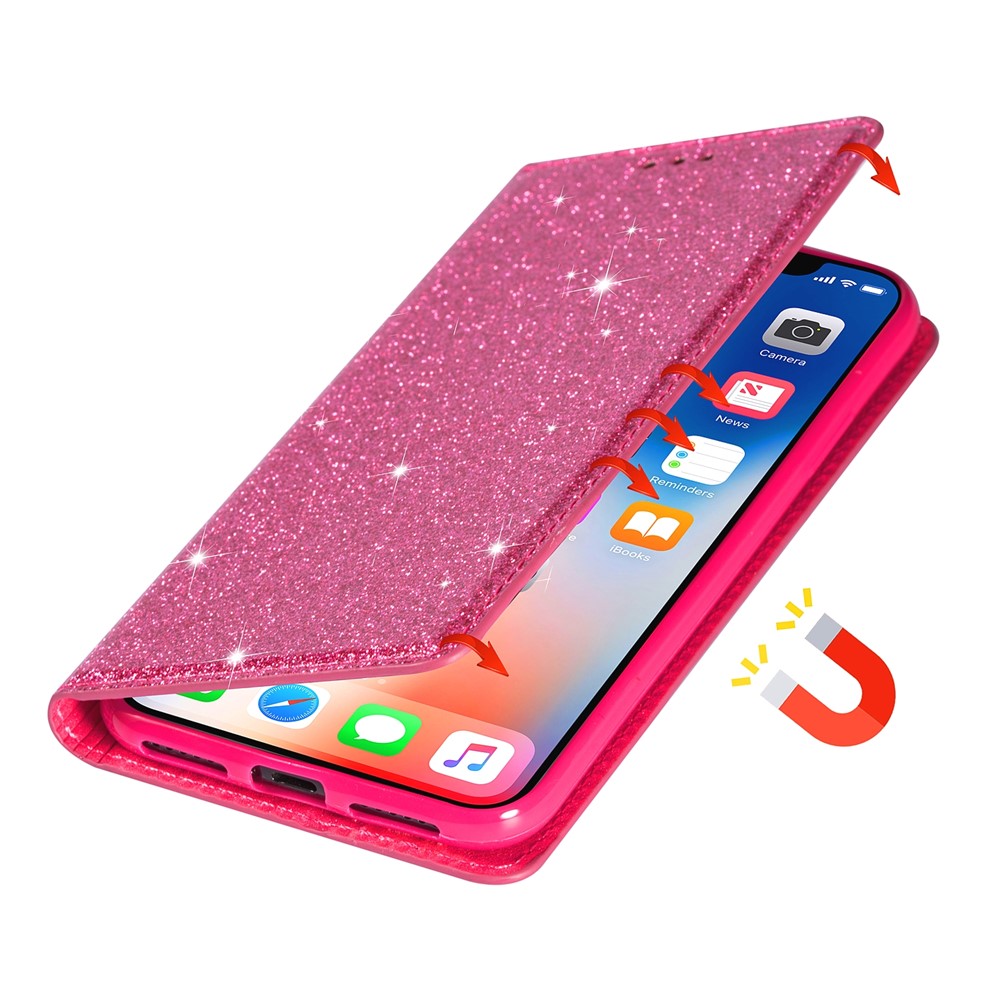 Flash Powder Auto-absorbed Leather Stand Shell for Samsung Galaxy S20 - Rose-2