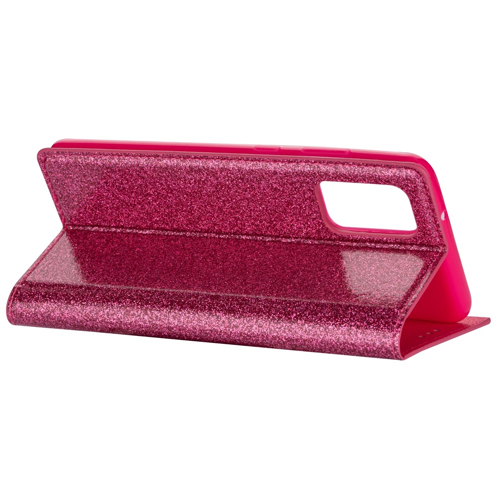 Flash Powder Auto-absorbed Leather Stand Shell for Samsung Galaxy S20 - Rose-9