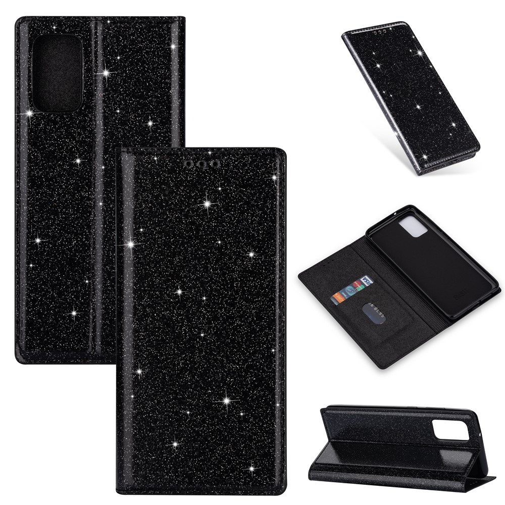 Blitzpulver Auto-absorbiertes Lederstand Shell Für Samsung Galaxy S20 4G/S20 5G - Schwarz