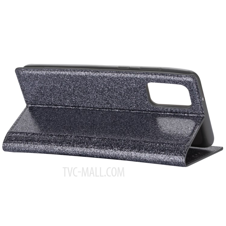 Flash Powder Leather Stand Cell Phone Case with Card Slot for Samsung Galaxy S20 Ultra - Grey-9