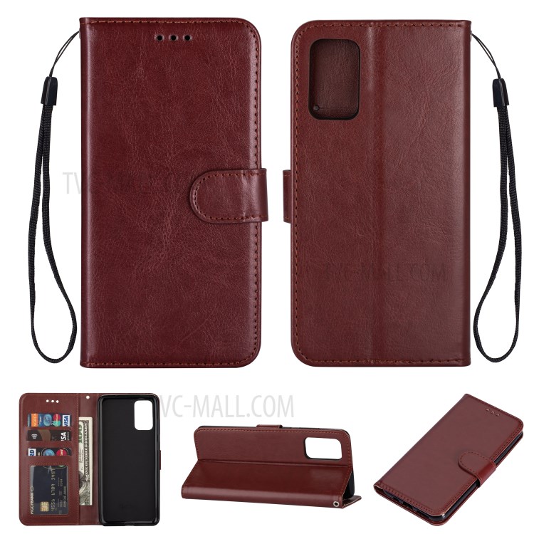 Crazy Horse Leather Shell Wallet Stand Cell Phone Case for Samsung Galaxy S20 Plus/S11 - Brown-1