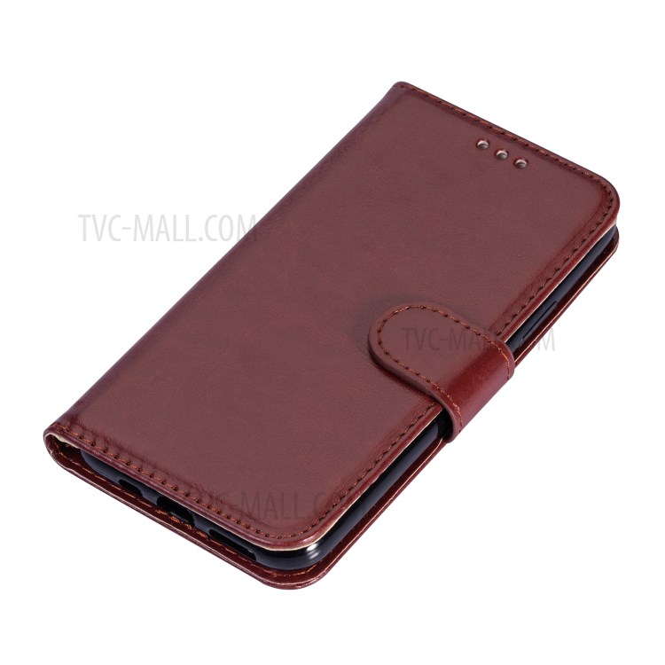 Crazy Horse Leather Shell Wallet Stand Cell Phone Case for Samsung Galaxy S20 Plus - Brown-3