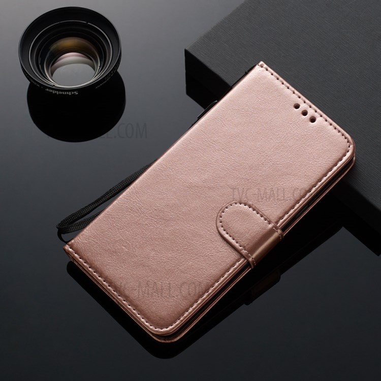 Crazy Horse Leather Shell Wallet Stand Cell Phone Case for Samsung Galaxy S20 Plus - Rose Gold-4