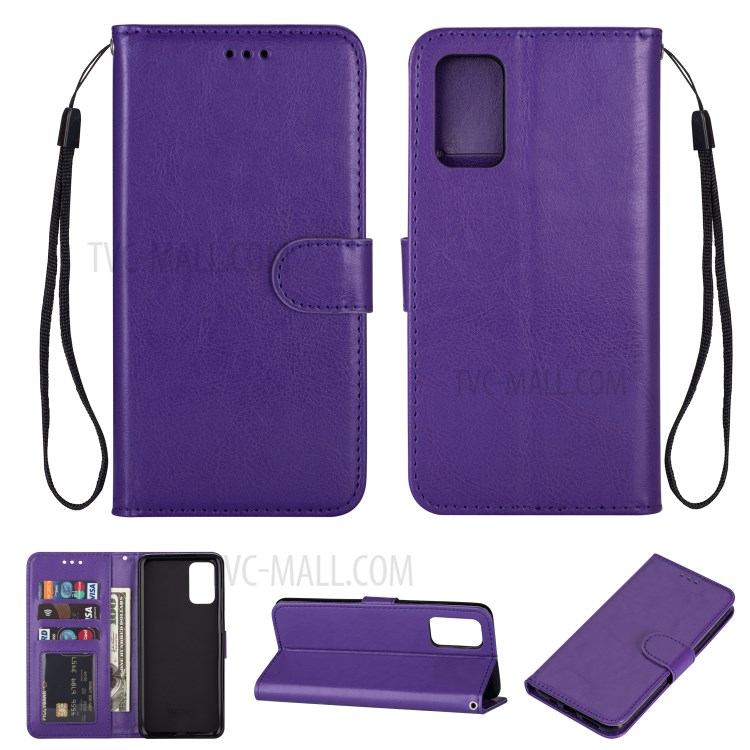 Solid Color Crazy Horse Leather Wallet Case Cover for Samsung Galaxy S20 - Purple-1