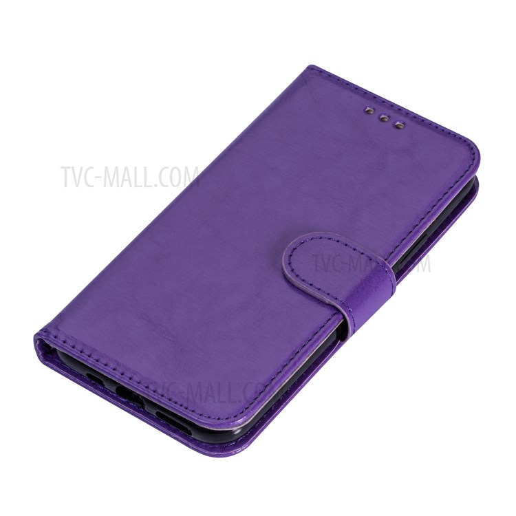 Solid Color Crazy Horse Leather Wallet Case Cover for Samsung Galaxy S20 - Purple-3