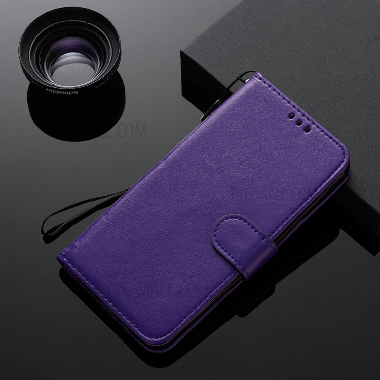 Solid Color Crazy Horse Leather Wallet Case Cover for Samsung Galaxy S20 - Purple-4