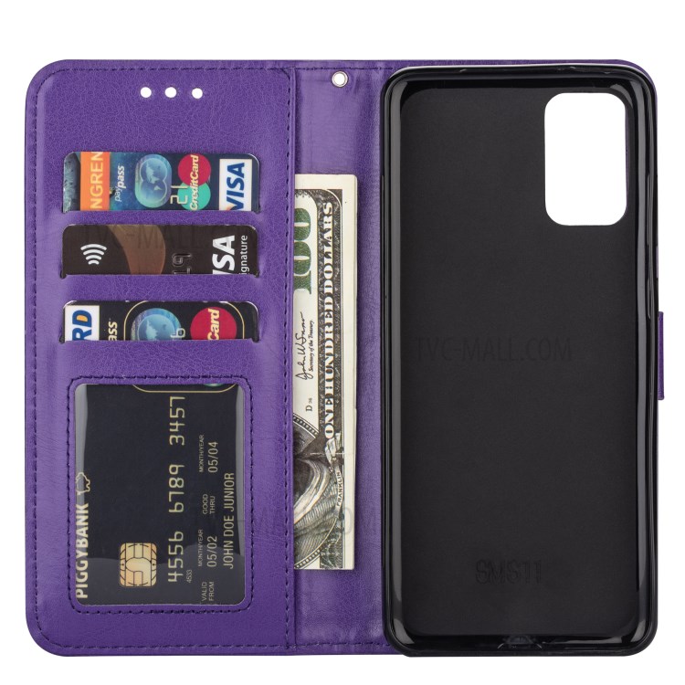 Solid Color Crazy Horse Leather Wallet Case Cover for Samsung Galaxy S20 - Purple-7