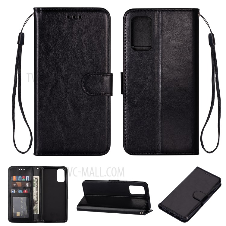 Solid Color Crazy Horse Leather Wallet Case Cover for Samsung Galaxy S20 - Black-1