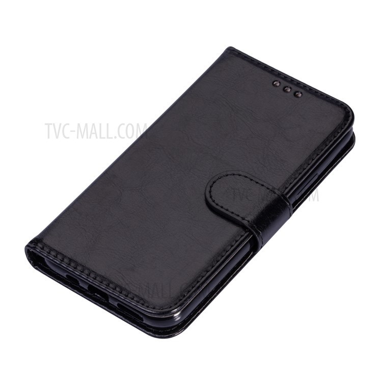 Solid Color Crazy Horse Leather Wallet Case Cover for Samsung Galaxy S20 - Black-3