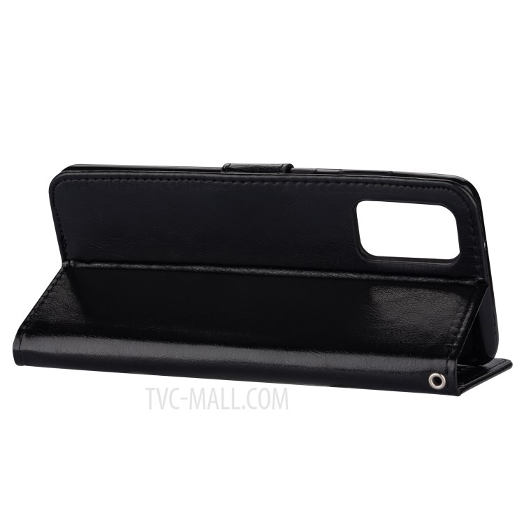 Solid Color Crazy Horse Leather Wallet Case Cover for Samsung Galaxy S20 - Black-6