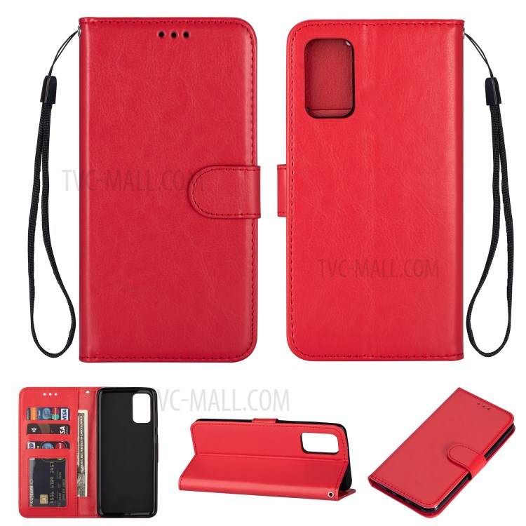 Solid Color Crazy Horse Leather Wallet Case Cover for Samsung Galaxy S20 - Red-1