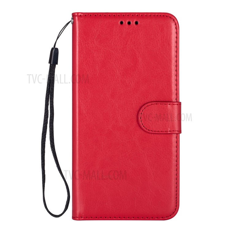 Solid Color Crazy Horse Leather Wallet Case Cover for Samsung Galaxy S20 - Red-2