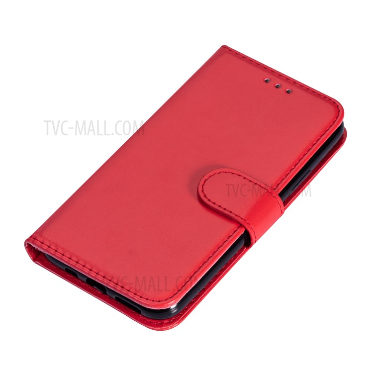 Solid Color Crazy Horse Leather Wallet Case Cover for Samsung Galaxy S20 - Red-3