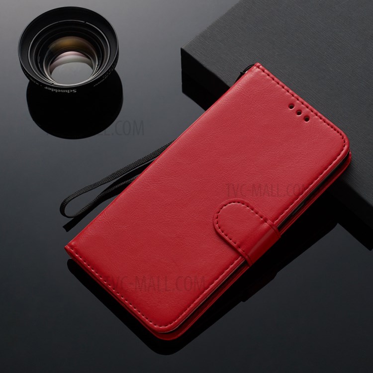 Solid Color Crazy Horse Leather Wallet Case Cover for Samsung Galaxy S20 - Red-4