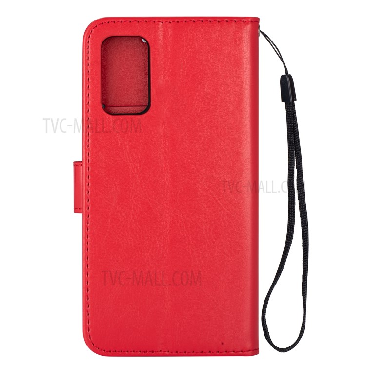 Solid Color Crazy Horse Leather Wallet Case Cover for Samsung Galaxy S20 - Red-5