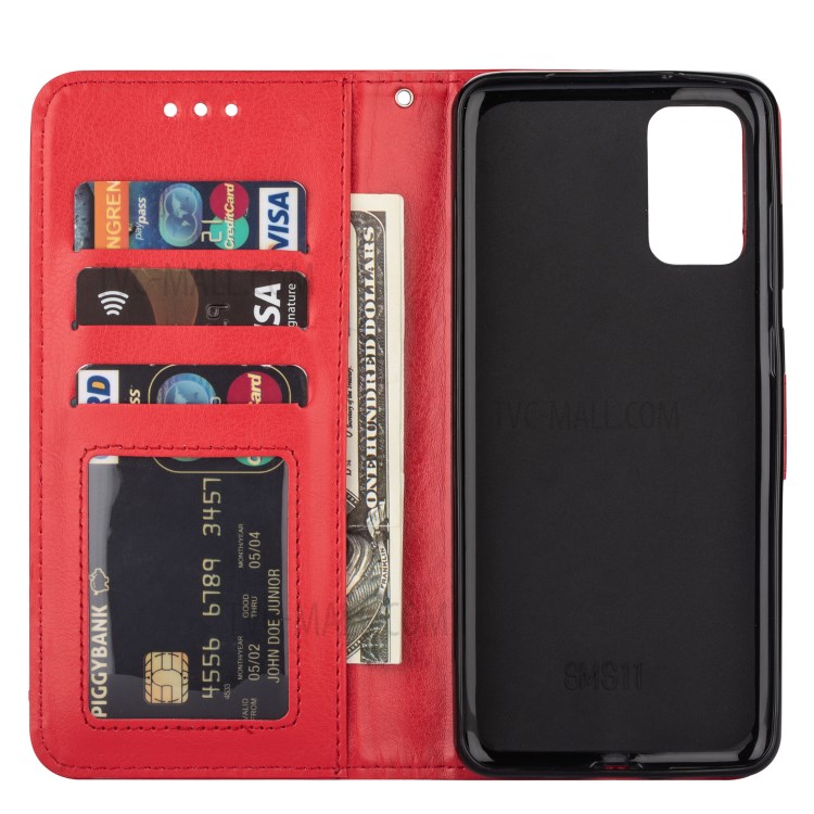 Solid Color Crazy Horse Leather Wallet Case Cover for Samsung Galaxy S20 - Red-7