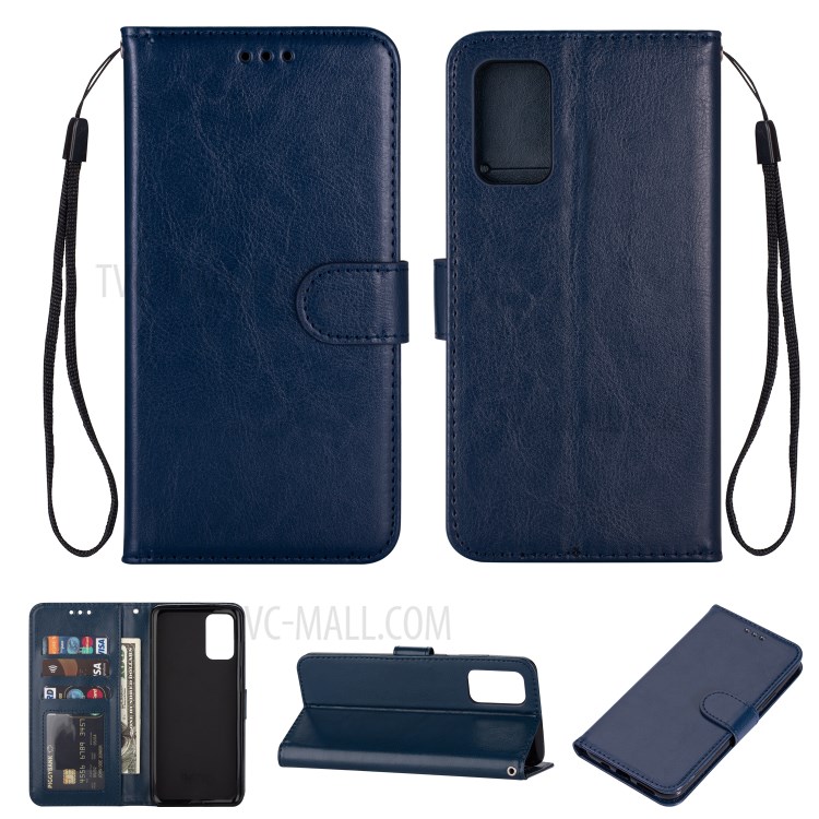 Crazy Horse Solid Color Leather Protective Shell for Samsung Galaxy S20 Ultra - Blue-1