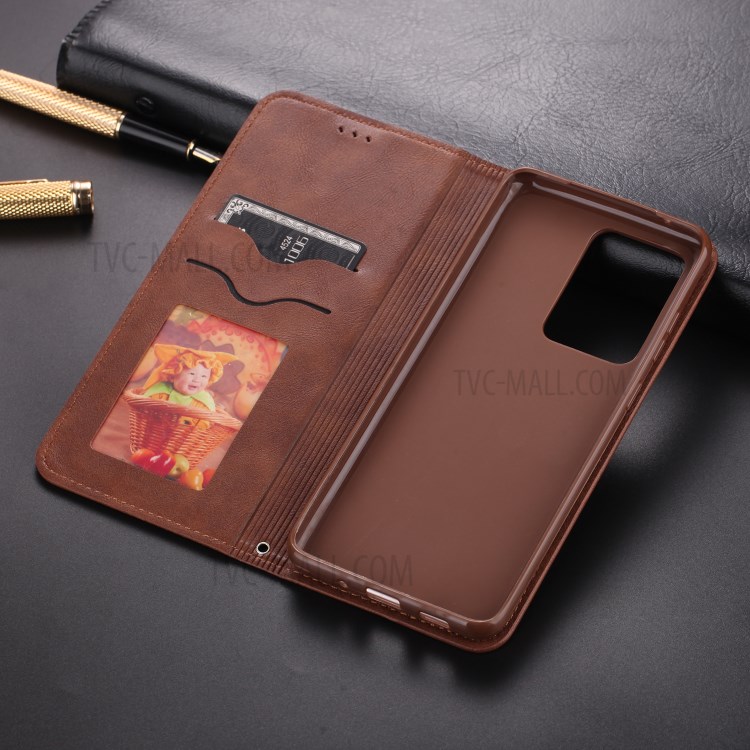 AZNS Retro with Card Holder PU Leather Case for Samsung Galaxy S20/S11e - Coffee-12