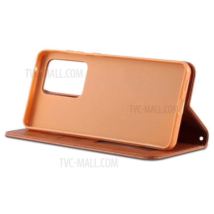 AZNS Retro with Card Holder PU Leather Case for Samsung Galaxy S20 - Brown-4