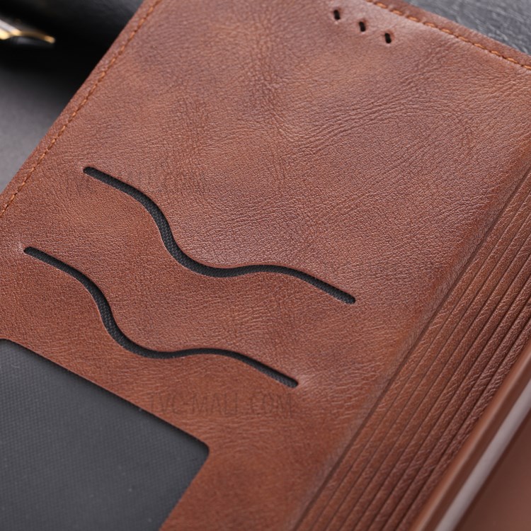 AZNS Retro Style PU Leather Card Holder Phone Case for Samsung Galaxy S20 Ultra/S11 Plus - Coffee-11