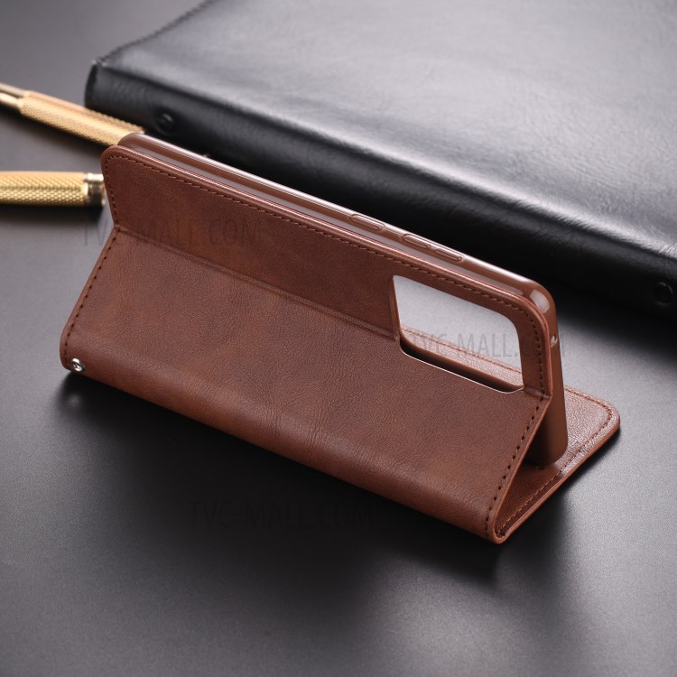 AZNS Retro Style PU Leather Card Holder Phone Case for Samsung Galaxy S20 Ultra/S11 Plus - Coffee-15