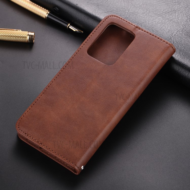 AZNS Retro Style PU Leather Card Holder Phone Case for Samsung Galaxy S20 Ultra/S11 Plus - Coffee-4