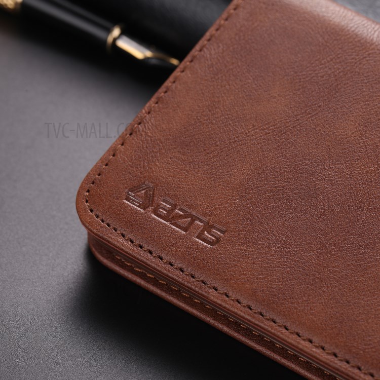 AZNS Retro Style PU Leather Card Holder Phone Case for Samsung Galaxy S20 Ultra/S11 Plus - Coffee-6