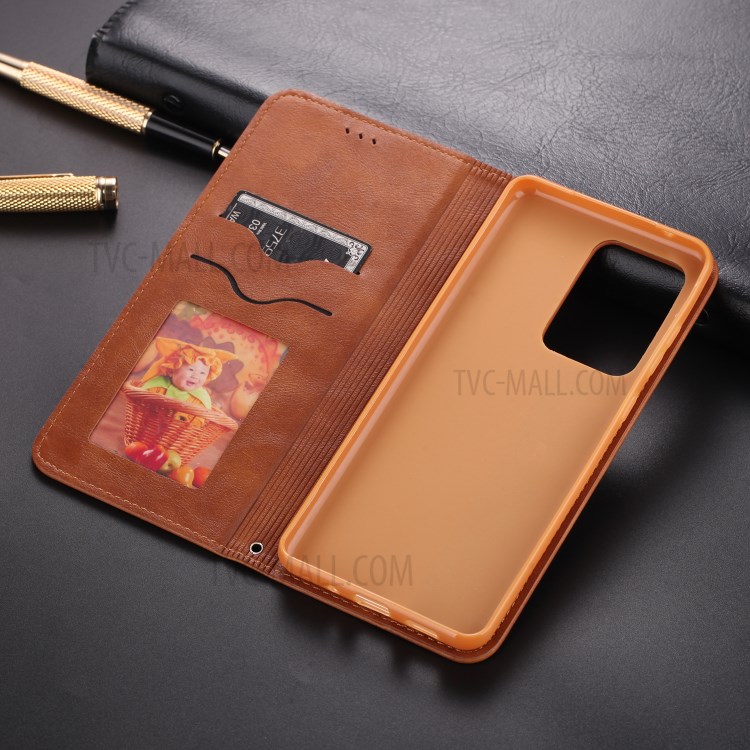 AZNS Retro Style PU Leather Card Holder Case for Samsung Galaxy S20 Ultra - Brown-10