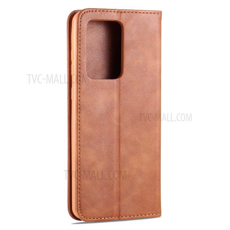 AZNS Retro Style PU Leather Card Holder Case for Samsung Galaxy S20 Ultra - Brown-12