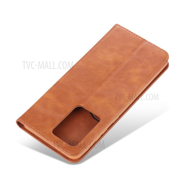 AZNS Retro Style PU Leather Card Holder Case for Samsung Galaxy S20 Ultra - Brown-3