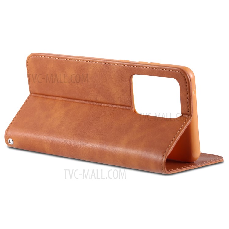 AZNS Retro Style PU Leather Card Holder Case for Samsung Galaxy S20 Ultra - Brown-5