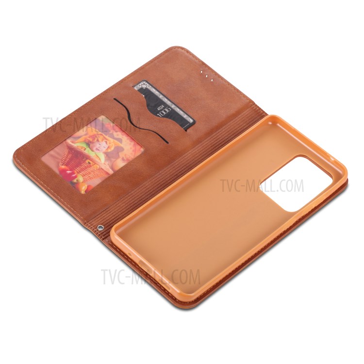AZNS Retro Style PU Leather Card Holder Case for Samsung Galaxy S20 Ultra - Brown-6
