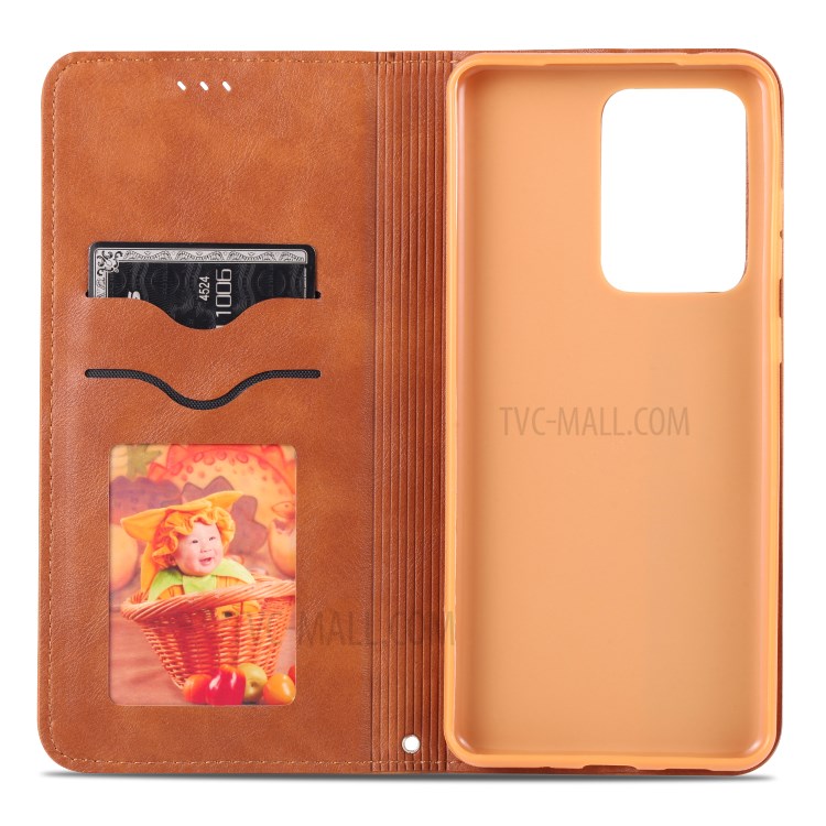 AZNS Retro Style PU Leather Card Holder Case for Samsung Galaxy S20 Ultra - Brown-7