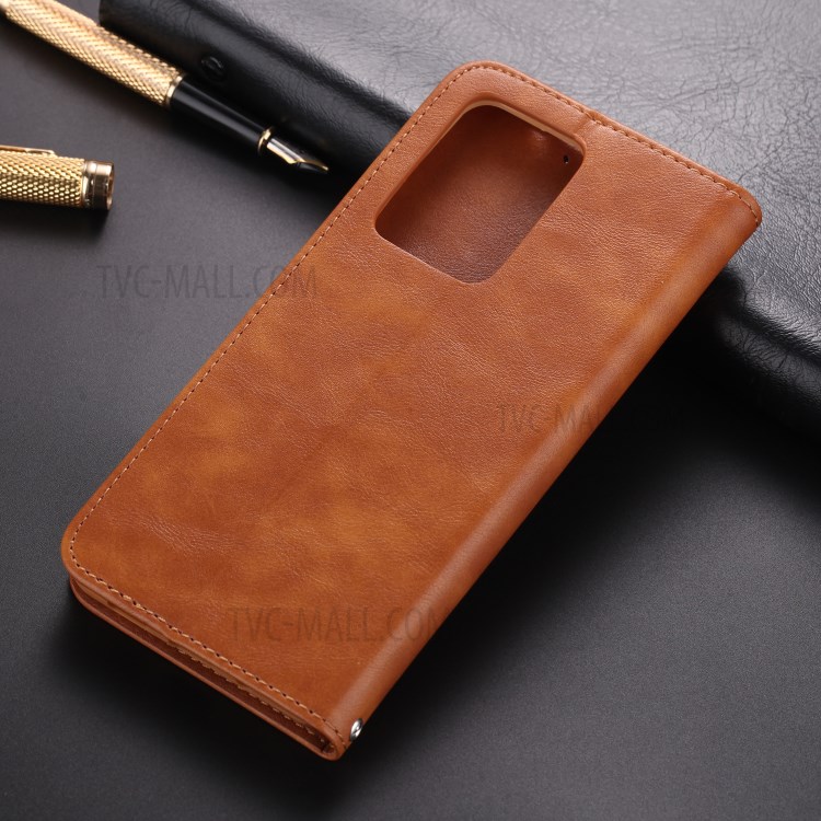 AZNS Retro Style PU Leather Card Holder Case for Samsung Galaxy S20 Ultra - Brown-9