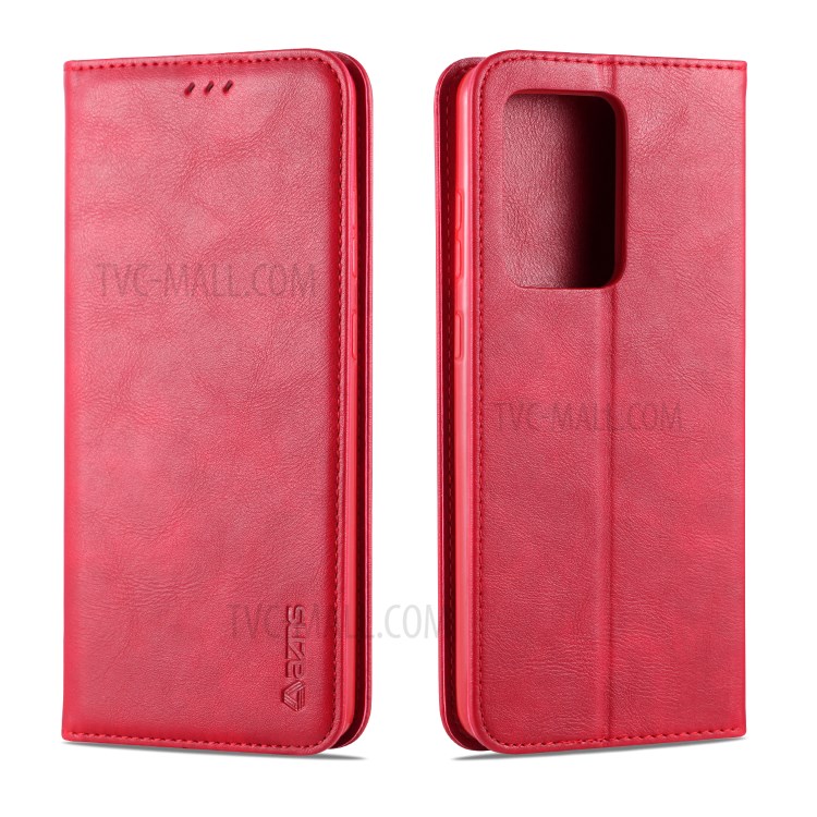 AZNS Retro Style PU Leather Card Holder Case for Samsung Galaxy S20 Ultra - Red-1