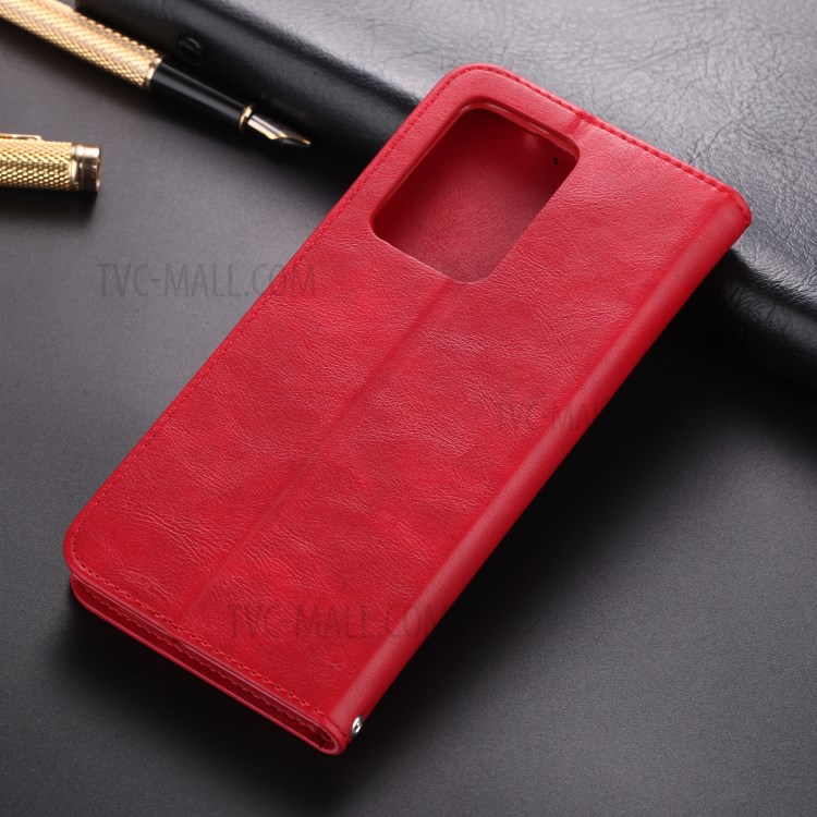 AZNS Retro Style PU Leather Card Holder Case for Samsung Galaxy S20 Ultra - Red-4