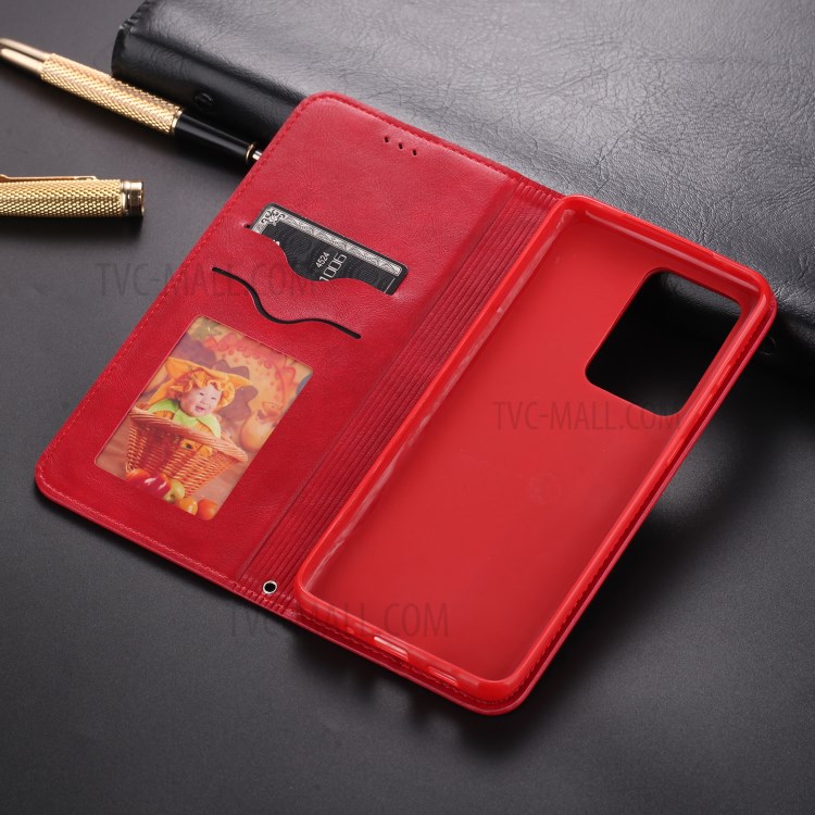 AZNS Retro Style PU Leather Card Holder Case for Samsung Galaxy S20 Ultra - Red-5