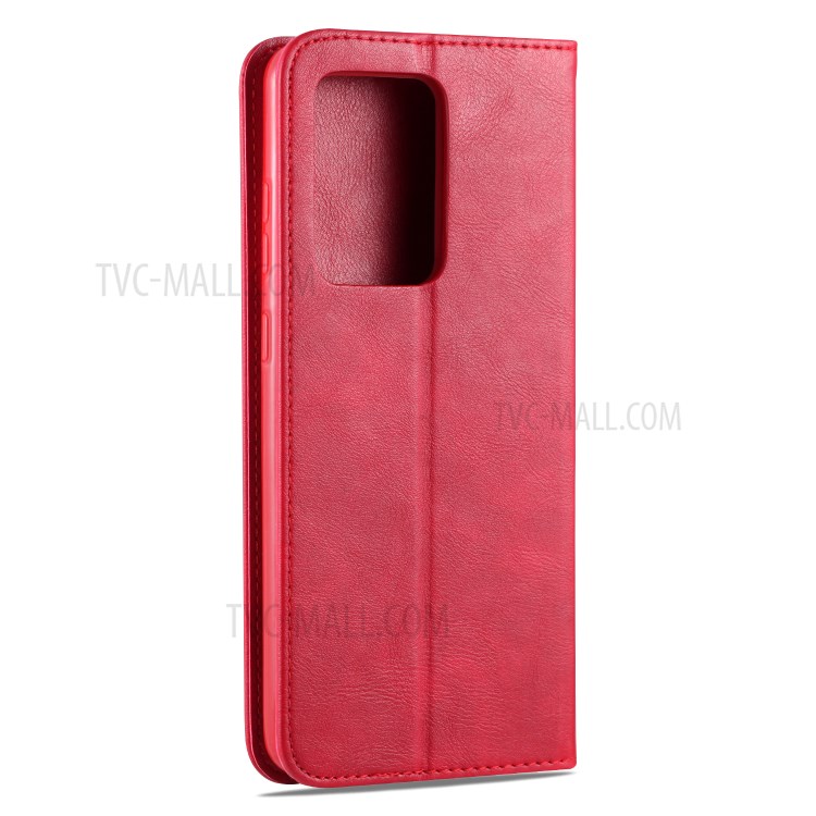 AZNS Retro Style PU Leather Card Holder Case for Samsung Galaxy S20 Ultra - Red-7