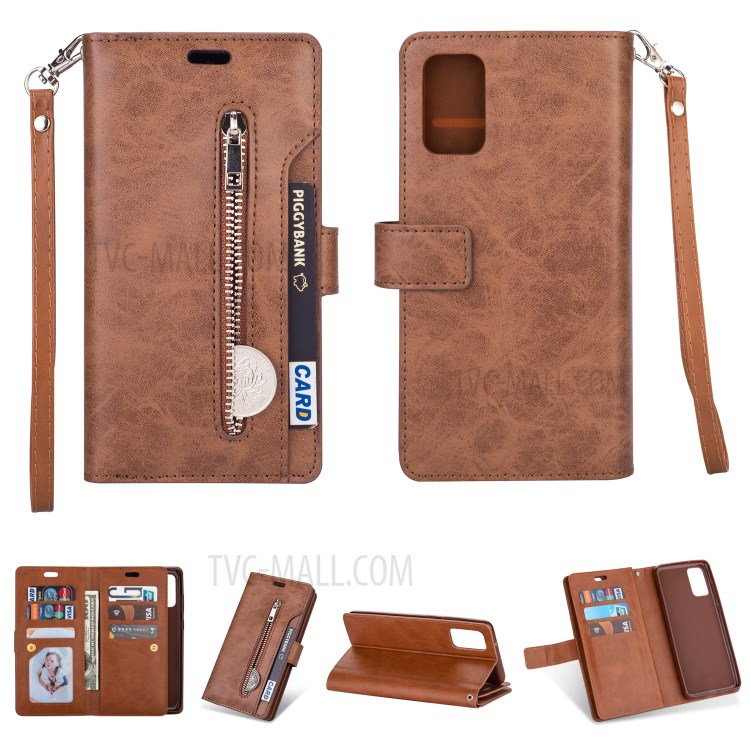 Multi-function Leather Wallet Shell with Stand for Samsung Galaxy S20 Plus - Brown-1