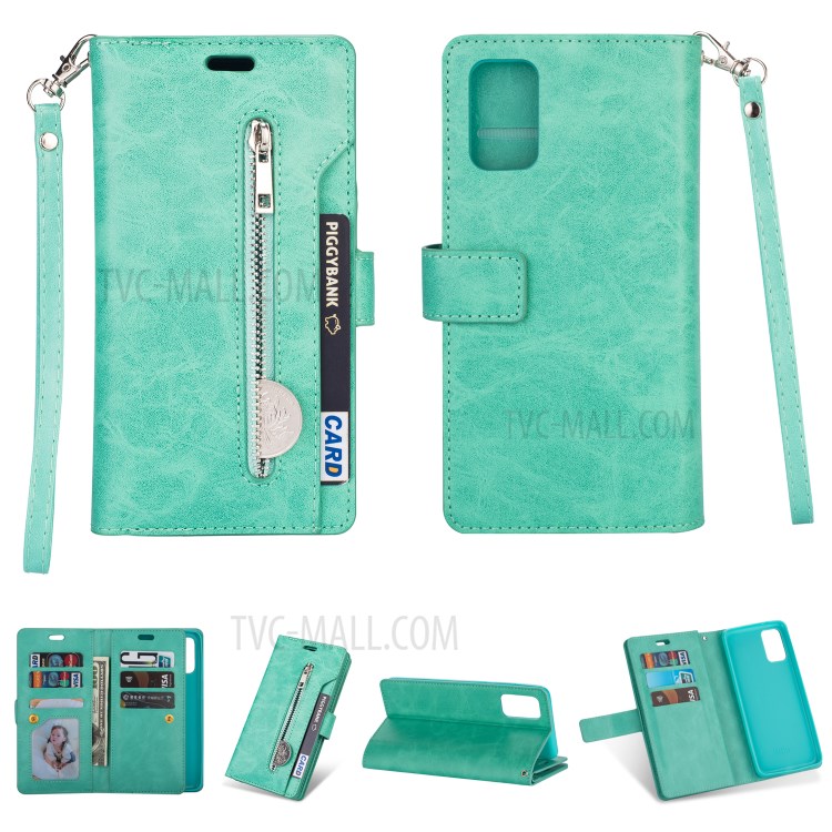 Multi-function Leather Wallet Shell with Stand for Samsung Galaxy S20 Plus - Cyan-1