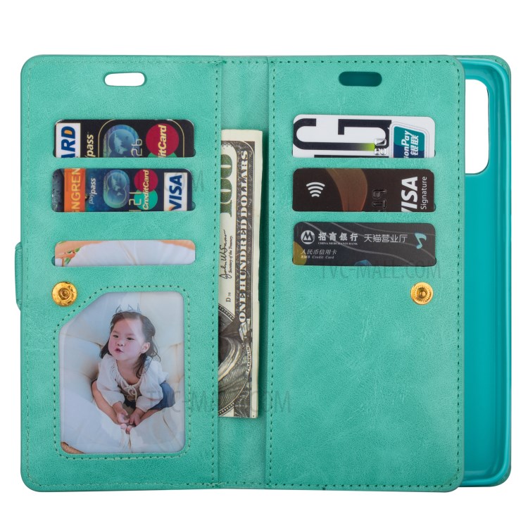 Multi-function Leather Wallet Shell with Stand for Samsung Galaxy S20 Plus - Cyan-7