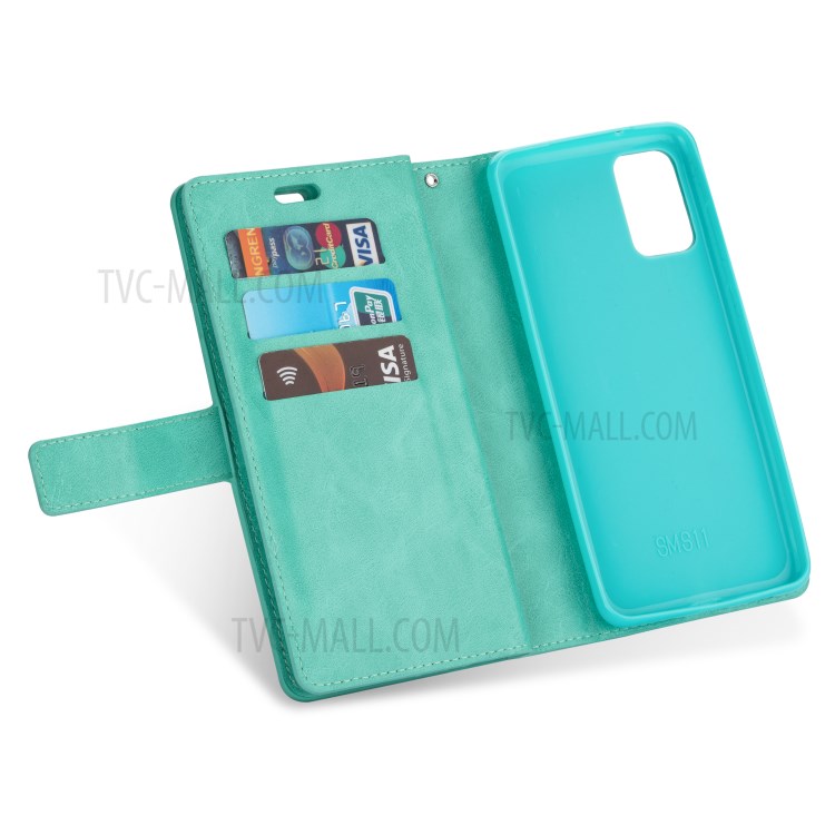 Zipper Pocket with Multiple Card Slots Leather Casing for Samsung Galaxy S20 - Cyan-5